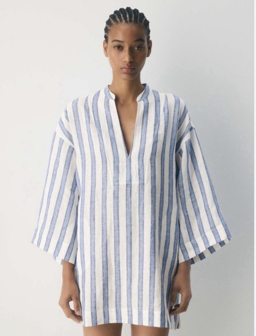 Aritzia Little Moon Linen Tunic Dress Pockets Beach Resort V Neck Oversized 2XS